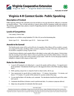 Cover, Virginia 4-H Contest Guide - Public Speaking