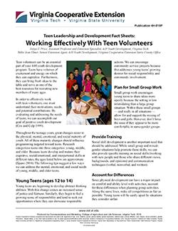Cover, Teen Leadership and Development Fact Sheets: Working Effectively With Teen Volunteers