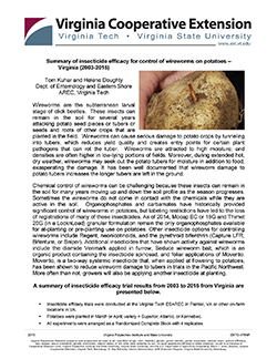 Cover, Summary of insecticide efficacy for control of wireworms on potatoes – Virginia