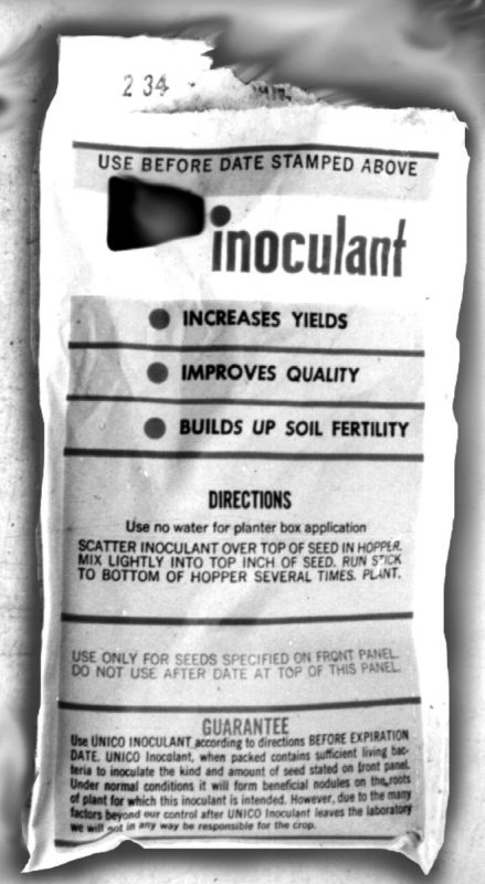 Figure 4. A package of legume inoculant purchased from a commercial seed supplier. Legumes can “fix” atmospheric nitrogen only if Rhizobium bacteria are present. Inoculant can be added to hydroseeder slurry, but precautions must be taken.