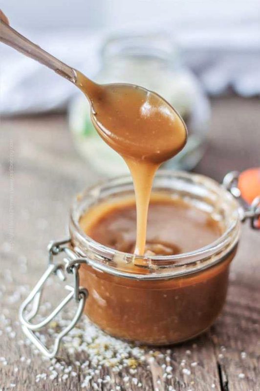 A spoonful of hop-salted caramel sauce