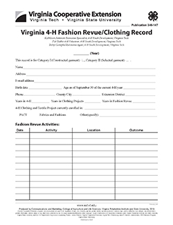 Cover, Virginia 4-H Fashion Revue/Clothing Record