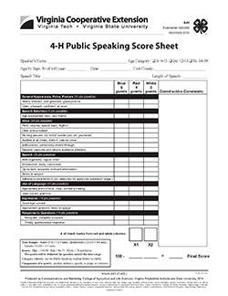 contest score sheet speech H VCE Publications 4 Score   Speaking Public Sheet