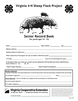 Cover, Virginia 4-H Sheep Flock Project Senior Record Book