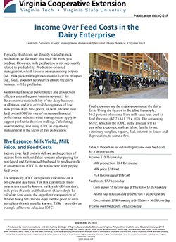 Cover, Income Over Feed Costs in the Dairy Enterprise