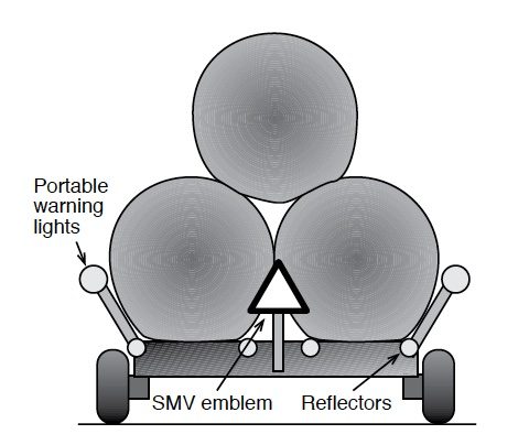Illustration of A slow-moving vehicle with portable warning lights, SMV emblem, and Reflectors.