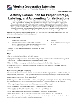 Cover for publication: Activity Lesson Plan for Proper Storage, Labeling, and Accounting for Medications