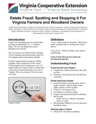 Estate Fraud: Spotting and Stopping it For Virginia Farmers and Woodland Owners Cover page of the publication.