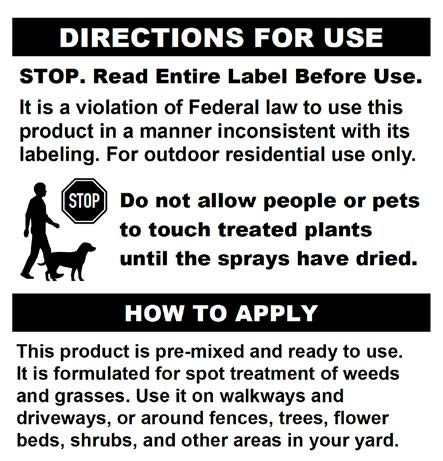 This image shows an example of the directions you would find on an EPA registered pesticide product label. The directions for use section lists the pests that the product can control, the intended application site, the application rate, and how to handle, mix, load, and apply the pesticide. 
