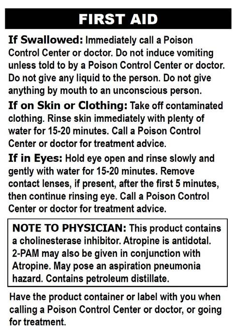 Figure 3. This image is an example of the “First Aid” section of a pesticide product label. It gives instructions on what to do if a pesticide has been swallowed or spilled on skin, clothing, or your eyes. It also includes a note to help physicians with medical treatment. (Rectangle)
