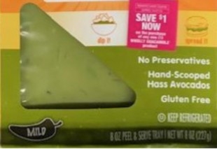 A package of a guacamole product that has been processed using HPP to extend its shelf life. 
