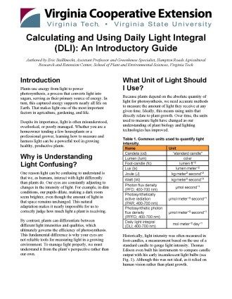 Calculating and Using Daily Light Integral (DLI): An Introductory Guide Cover page of the publication.