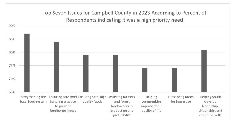 Top Seven Issues for Campbell County in 2023 According to Percent of Respondents indicating it was a high priority need
