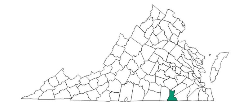 Greensville County and the City of Emporia located within the Commonwealth of Virginia indicated in green.