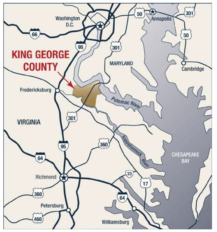 Map of King George County, Virginia.