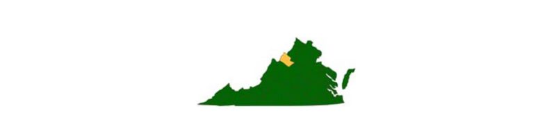 A green picture of the state of Virginia, with Rockingham county shown in Yellow.